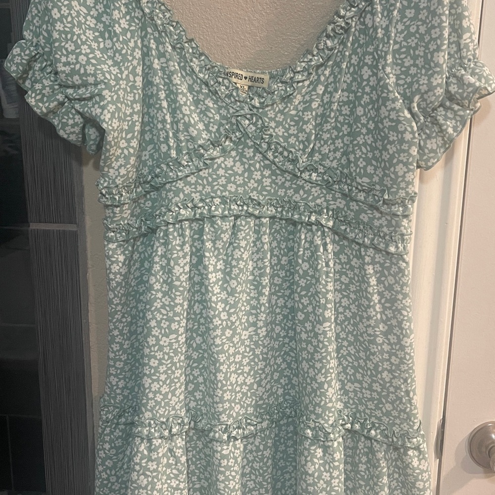 Inspired Hearts Floral Mini Dress - Light Blue and White